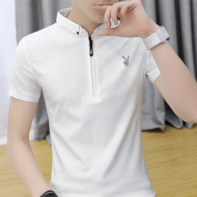 短袖T恤男2023夏季冰丝T恤男士立领休闲POLO打底衫上衣纯色衣服